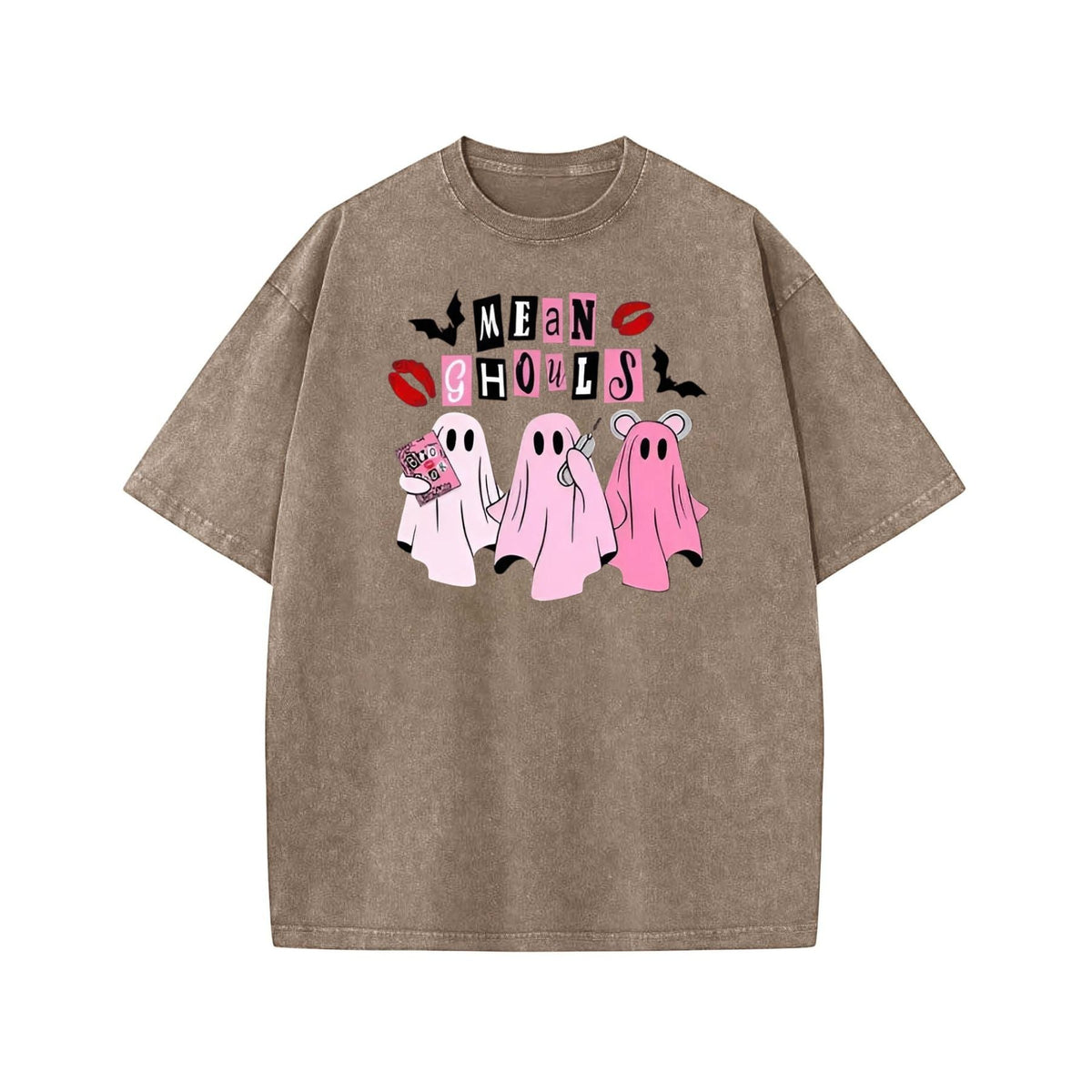 Unisex "Mean Ghouls" Halloween T-Shirt – Washed Cotton, Vintage Streetwear, Bat Graphic