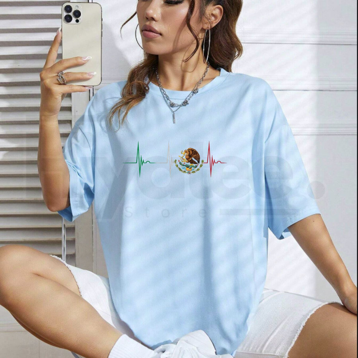 "Mexico Heartbeat EKG" – Mexican Pride Flag Emblem Graphic Top