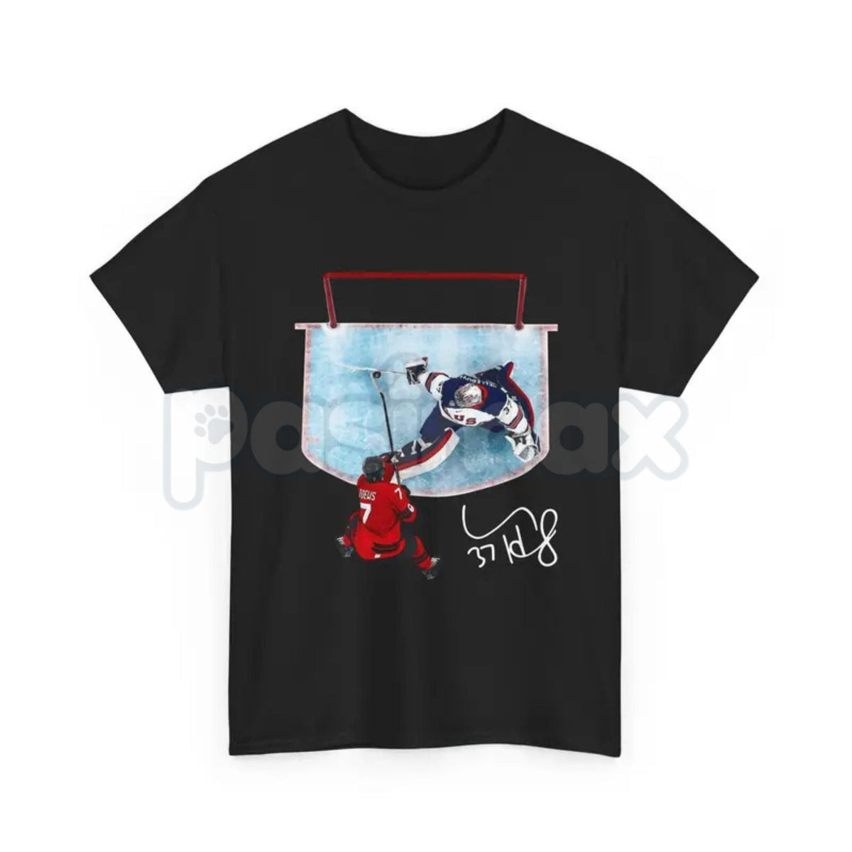 Hellebuyck "The Great Wall" Save T-Shirt - USA Ice Hockey Graphic Tee, Premium 100% Cotton Goaltender Fan Top, American Hockey Legend Streetwear, Pro-Level Save Sequence Apparel, Unique Gift for Hockey Fans & Goalies