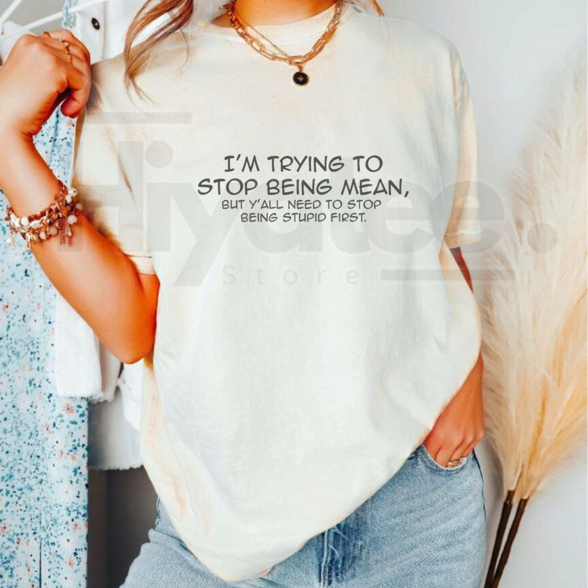 "Trying To Stop Being Mean" Funny Snarky – Premium Cotton Sarcastic Top