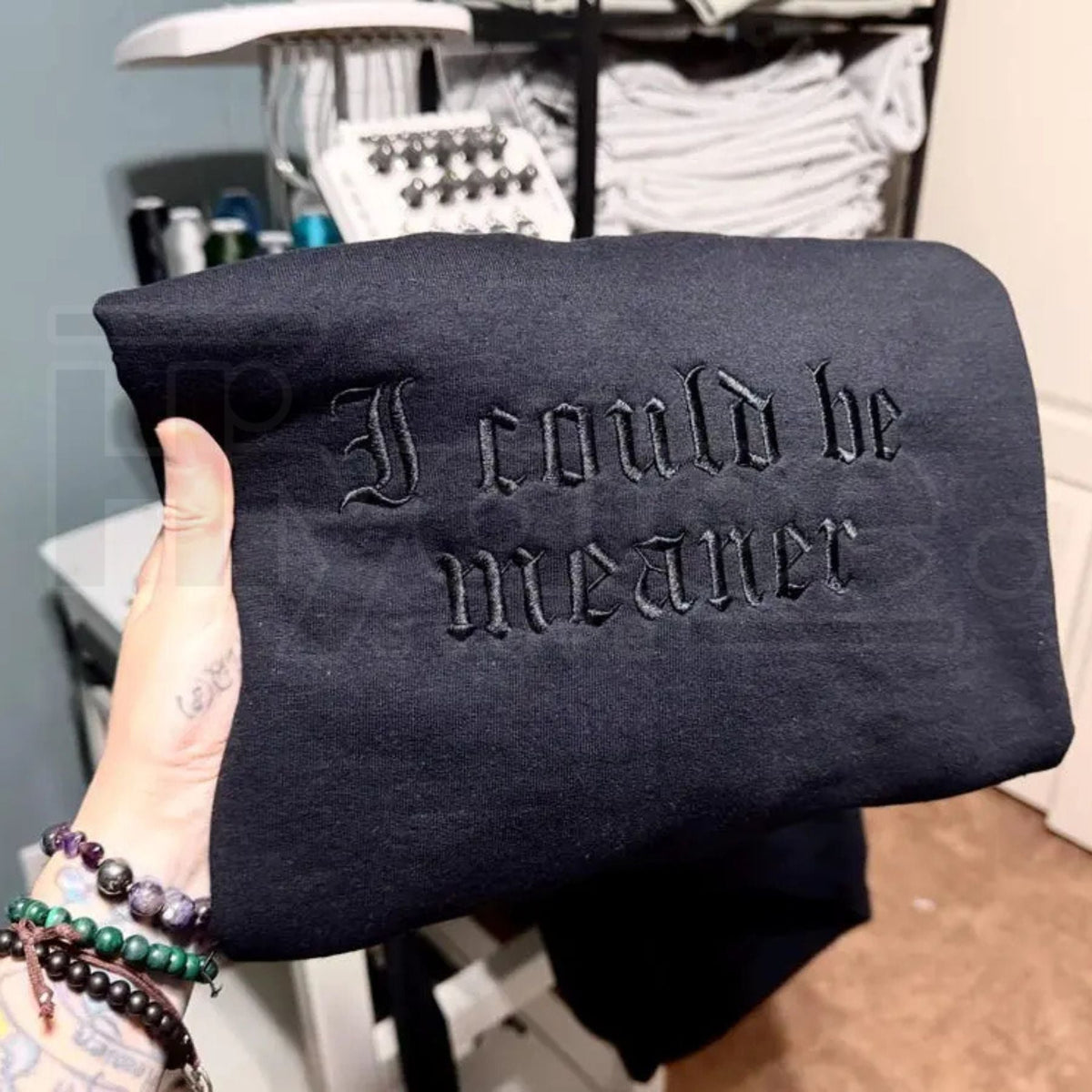 "I Could Be Meaner" Embroidered Vintage Sweatshirt – 420 Humor Garment Dyed Crewneck