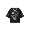 Drippy Skull Streetwear Mesh Jersey – Unisex V-Neck Sporty Tee, Breathable & Versatile