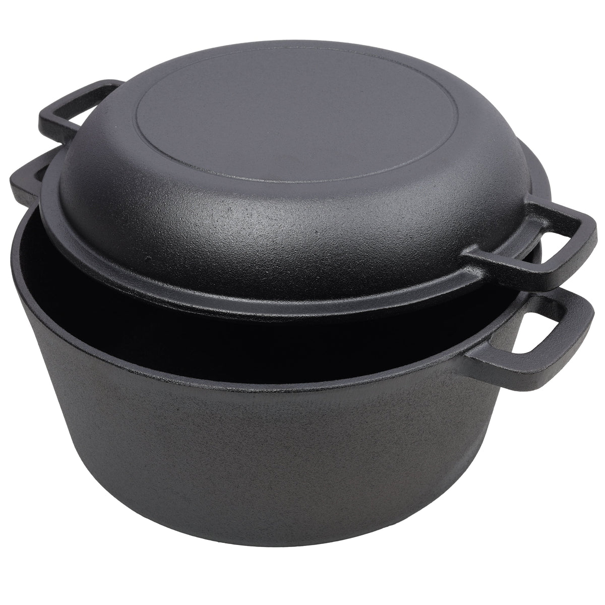 2 in 1 Pre-Seasoned Cast Iron Dutch Oven With Dual Handles, Outdoor Camping Deep Pot for Camping Fireplace Cooking BBQ Baking Campfire, 5 Quart.With 2pcs Silicone Handel Covers.