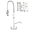 Commercial Faucet with Pre-Rinse Sprayer, 47' Height, 8' Center, 12' Swing Spout, Wall Mount Kitchen Sink Faucet, Brass Constructed Device with Pull Down Spray, for 1/2/3 Compartment Sink