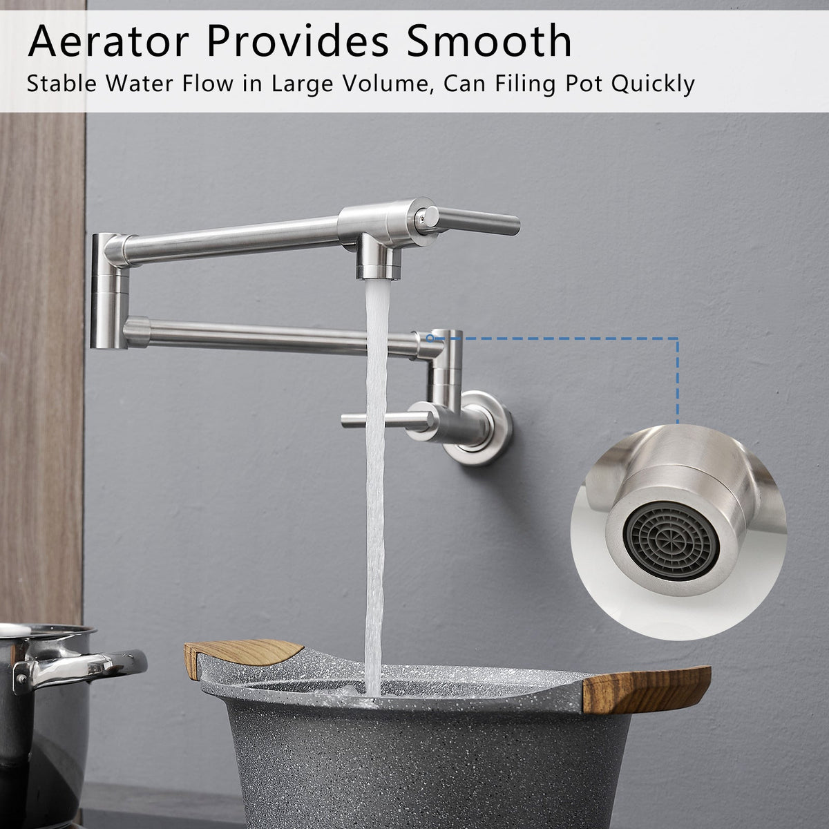 Pot Filler,Wall Mount Commercial Pot Filler Faucet,304 SS Material Kitchen Folding Faucet,Coffee Machine Faucet with Stretchable Double Joint Swing Arms,Style A,Black ened