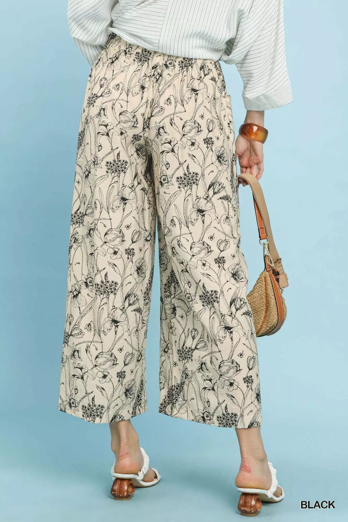 Umgee Two Tone Floral Print Pants