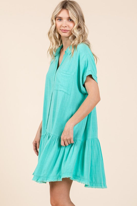 New Summer Linen Blend Button Down Shirt Mini Dress For Women – Fluttering, Casual, Timeless and Versatile Wardrobe Staple