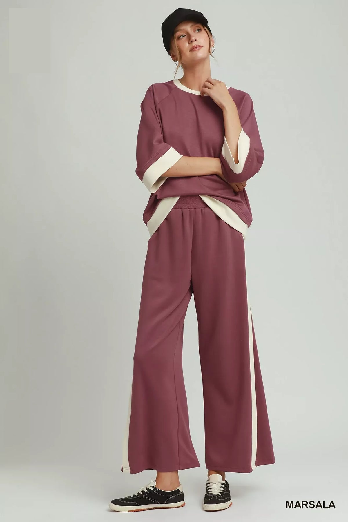 Umgee Colorblock Side Stripe Straight Pants