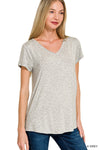Zenana Rayon Short Sleeve V-neck Round Hem Top