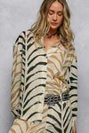 POL Two-Tone Printed Woven Spangle Long Sleeve Shirt