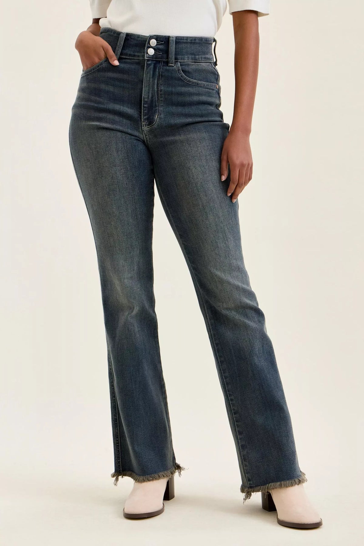 Judy Blue High Waist Double Button Frayed Hem Jeans