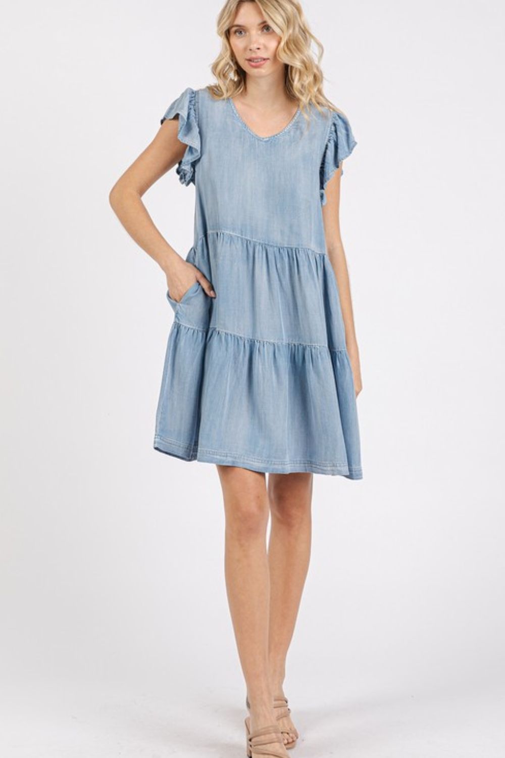 New Summer V-Neck Ruffled Cap Sleeve Mini Dress For Women – Fluttering, Trendy, Feminine, Elegant & Playful Style