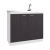 Napoles Utility Sink with Faucet Inclued and Integrated Stainless Steel Counter top, Freestanding cabinet with two doors, Metal Handles and Two interior shelves, Black & White Print
