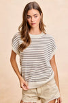 BiBi Pointelle Stripes Sleeveless Drop Shoulder Lightweight Sweater Top