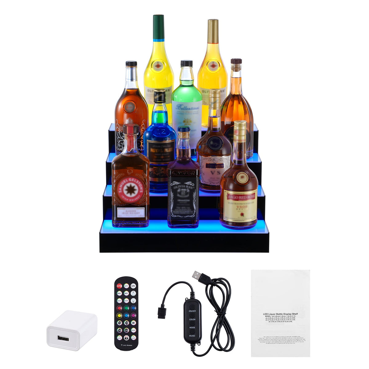 LED Lighted Liquor Bottle Display Bar Shelf RF & App Control 16' 4-Step