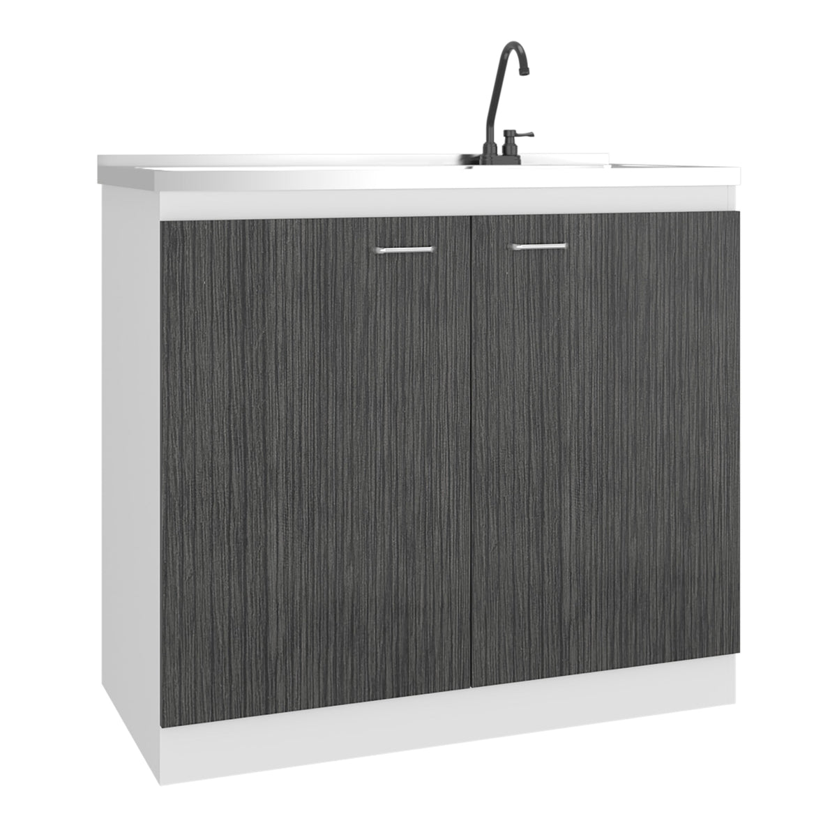 Salento Freestanding Sink, Double Door Cabinet, White / Smokey Oak