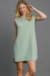 Round Neck Sleeveless High-Low Curved Hemline Mini Dress – Trendy High-Low Dress, Sleeveless Mini Dress, Curved Hemline Dress, Flattering Round Neck Dress, Chic High-Low Dress