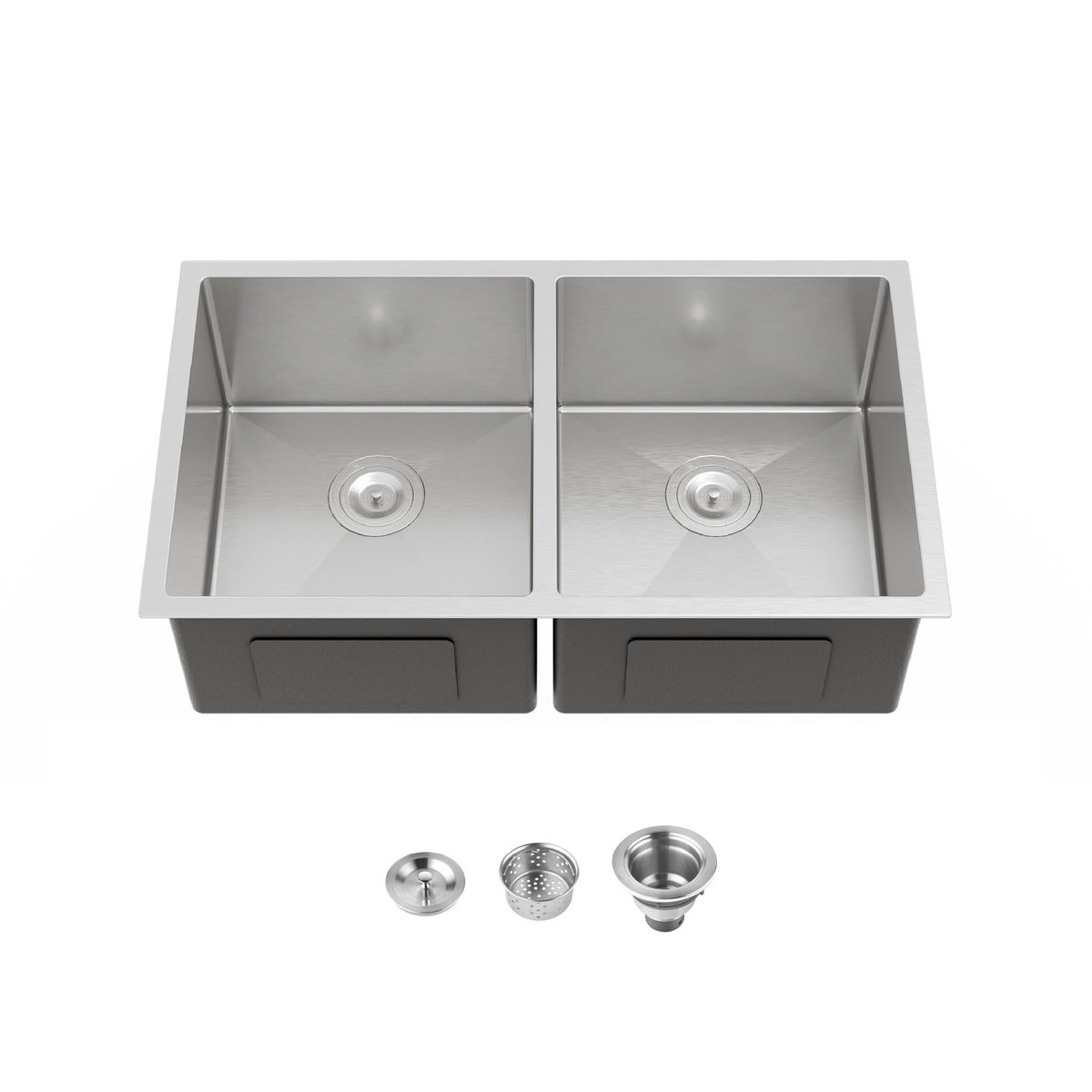 33'x19' Embedded Double Bowl Kitchen Sink, Undermount Handmade Sink in Brushed (Sink only)