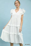 Umgee Textured Ruffle Sleeve Tiered Midi Dress
