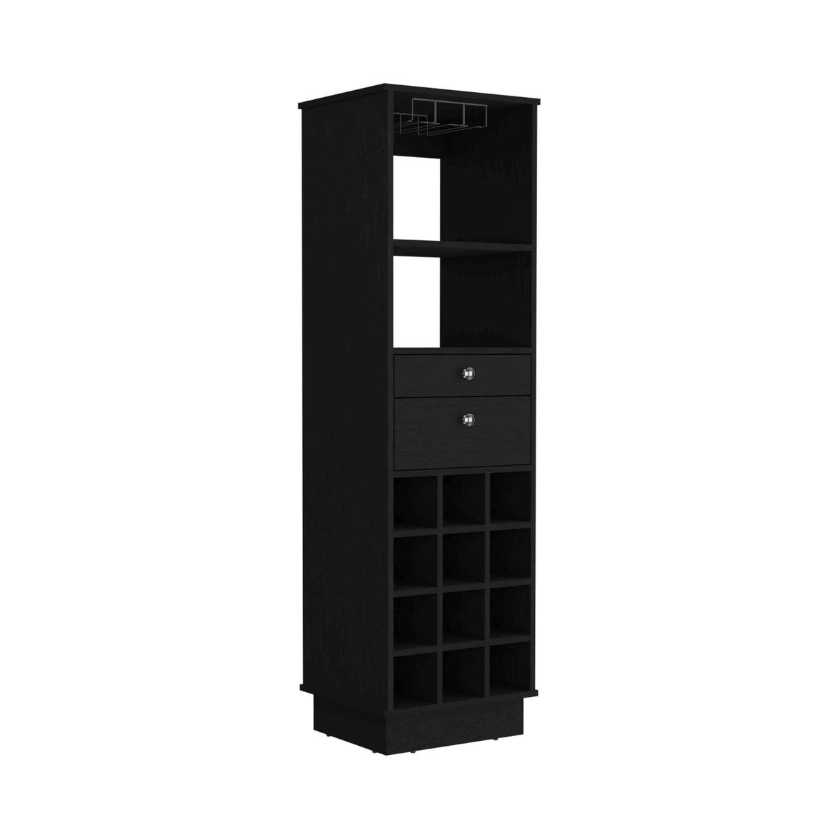 Classic Bar Cabinet, Two Drawers, Twelve Built-in Wine Rack-Black