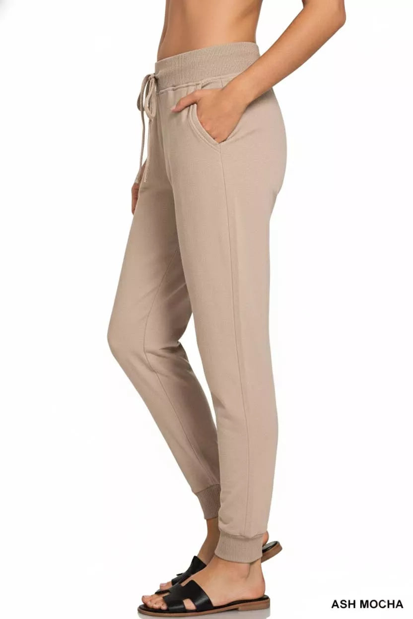Zenana Drawstring Cotton Joggers with Pockets