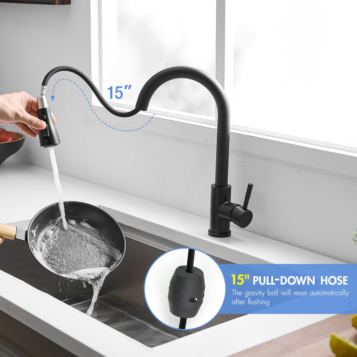 Kitchen Sink Faucet, Black Kitchen Faucets with Pull out Sprayer Stainless Steel Kitchen Faucet