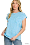 Zenana Halo Snow Washed Cuffed Short Sleeve Tee