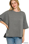 Zenana Full Size Scuba Round Neck Top With Side Slits Plus Size