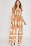 Umgee Full Size Smocked Printed Wide Leg Jumpsuit Plus Size