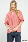 Umgee Smocked Yoke Blouse with Ruffle Sleeves
