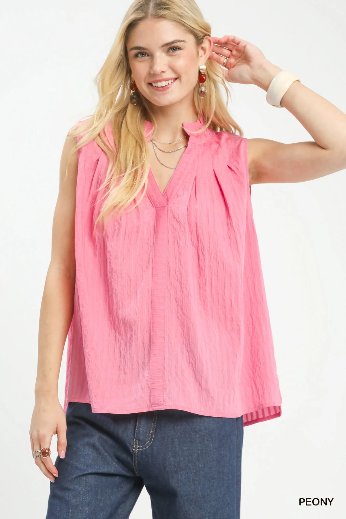 Umgee Sleeveless Textured Split Neck Top