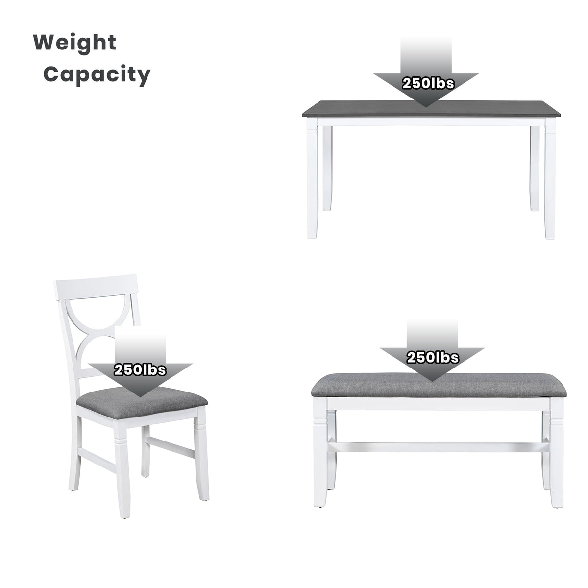 TOPMAX 6-Piece Wood Dining Table Set Kitchen Table Set with Upholstered Bench and 4 Dining Chairs, Farmhouse Style,Gray+White (old sku: SP000003AAK)