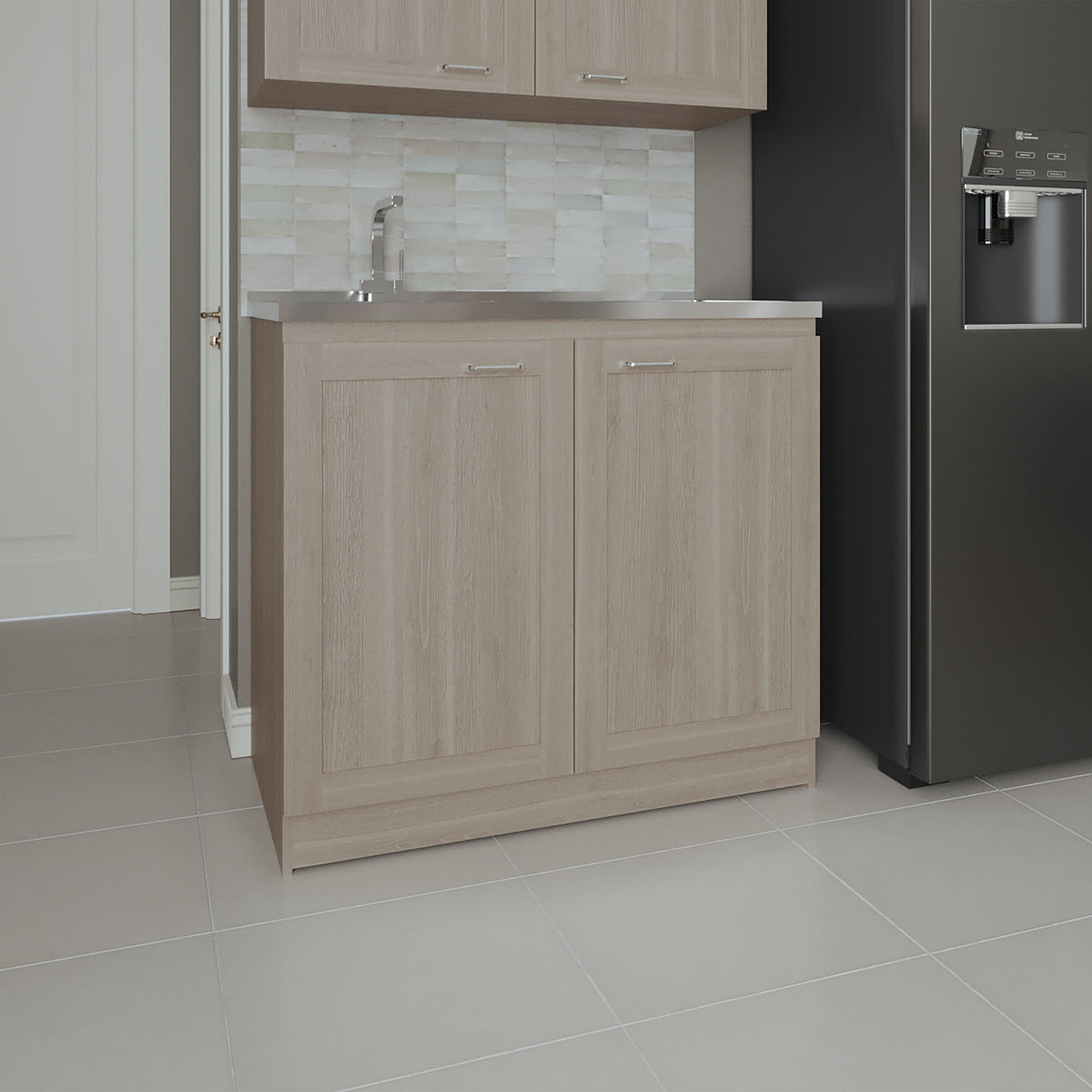 Utility Sink Cabinet 36' H, 2 Doors, 2 Shelves, White Oak - Kitchen