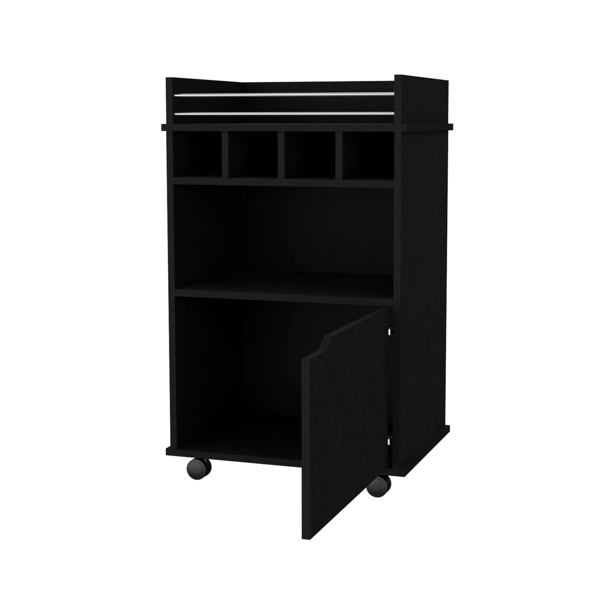 FM FURNITURE Crozier Bart Cart, with 1 shelf, 1 door and four built-in wine rack,black