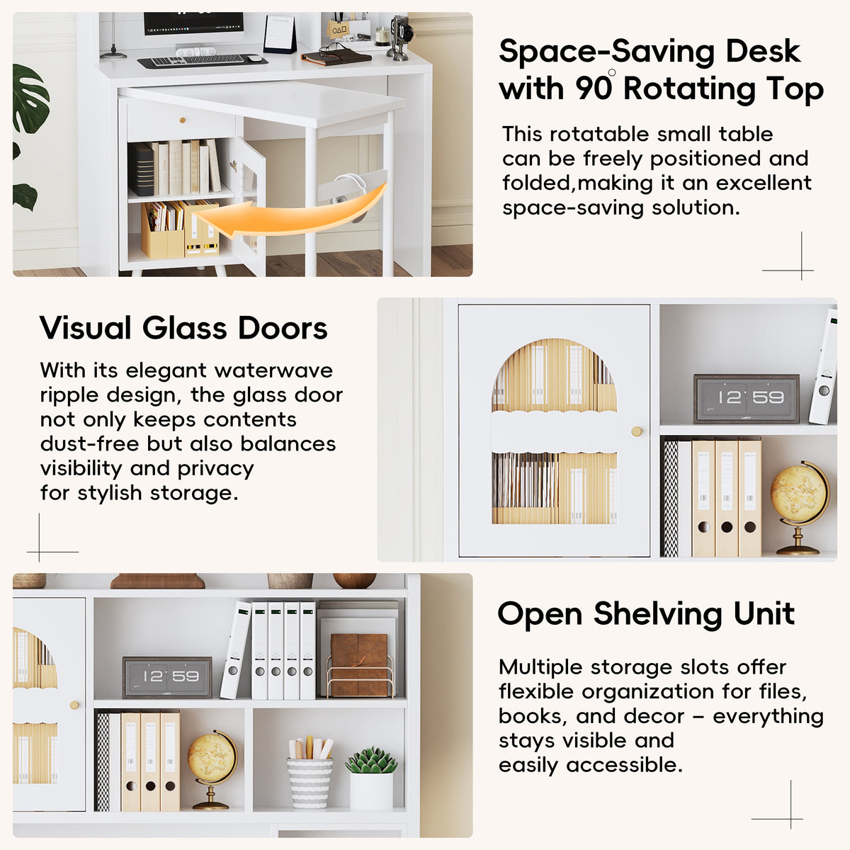 Computer Desk with 90 Degree Rotating Desktop, 43x70 Inch Office Desk with Storage Drawer and Cabinets, Gaming Desk with Shelves, Writing Desk for Study, Work Desk for Home (Old SKU:N733P279101K)