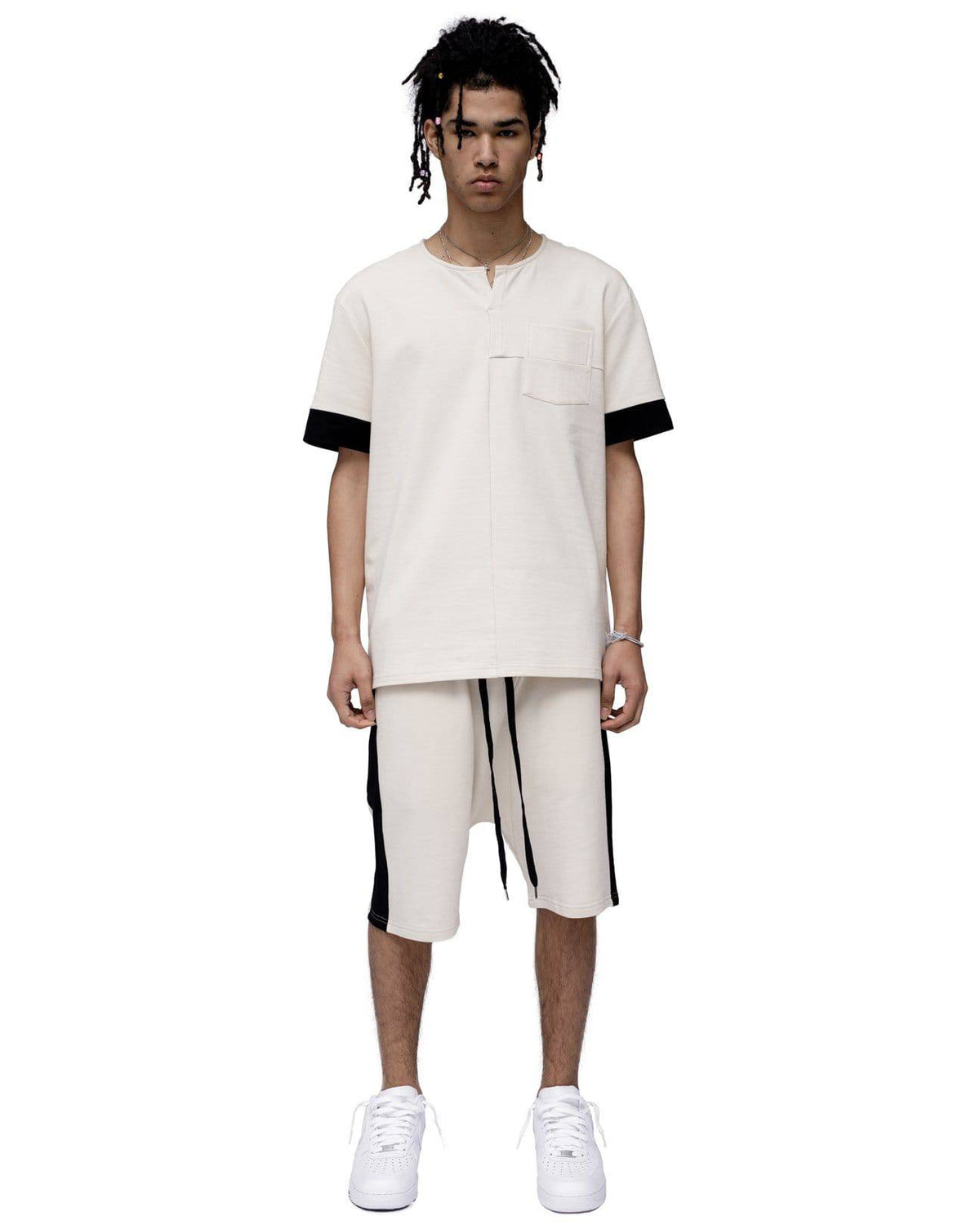 Konus Men's Ss Henley Tee / Owen In Beige