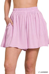 Zenana Woven Elastic Band Shorts With Pocket
