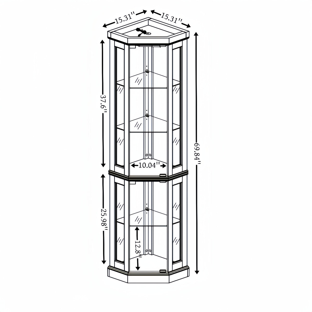 Lighted Corner Curio Cabinet - Display Case for Living Room, Antique Collectibles, Wine & Bar Glass Storage - Elegant Corner Design with Lights Included- White