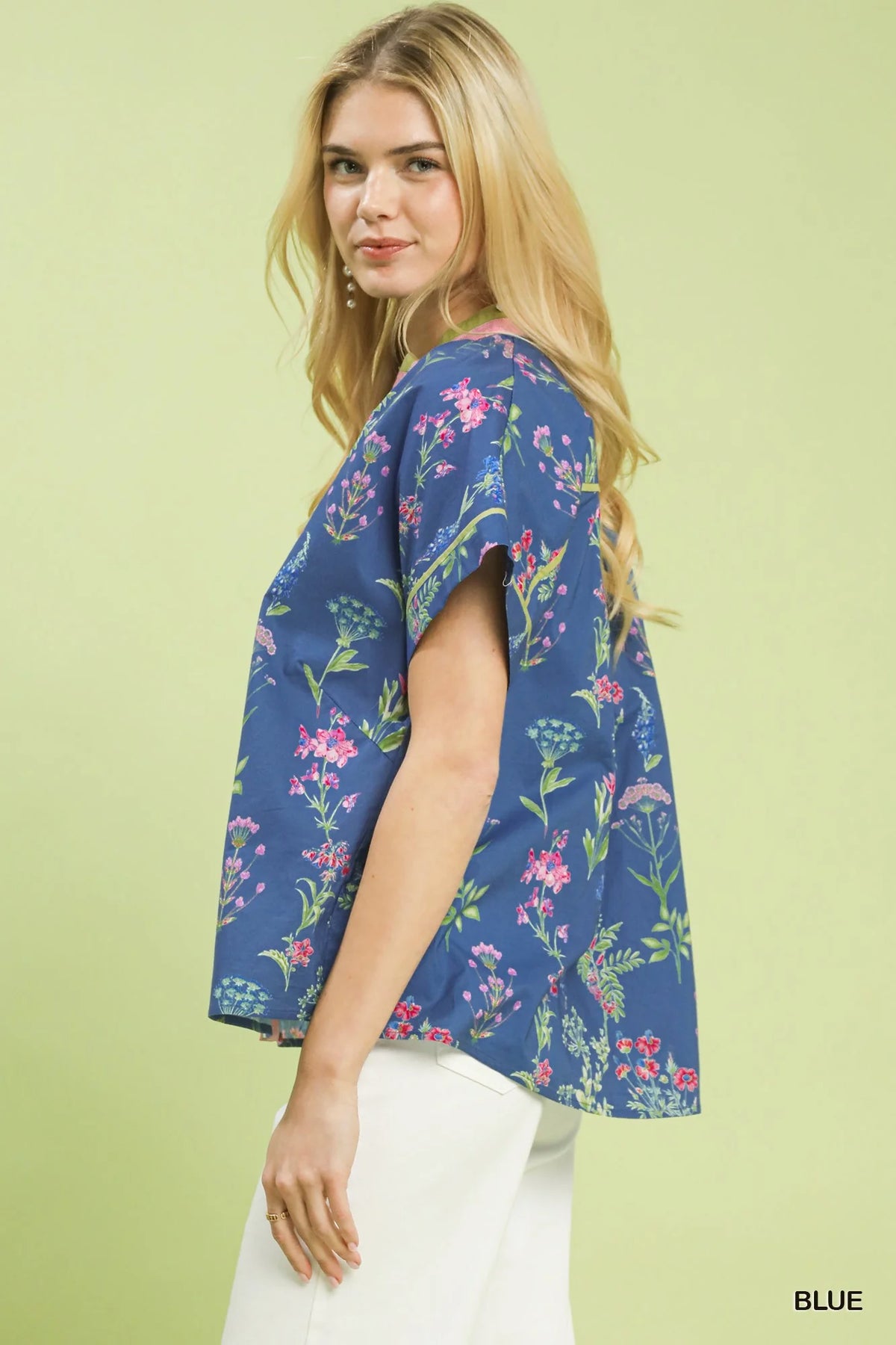 Umgee Botanical Floral Button Front Top
