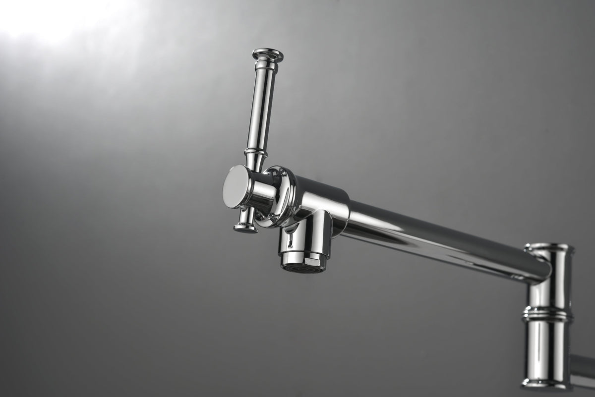 Wall mounted Pot Filler Faucet, Modern Brass Pot Filler Two-Attachment Wall Mount Folding Kitchen Pot Filler Swing Arm