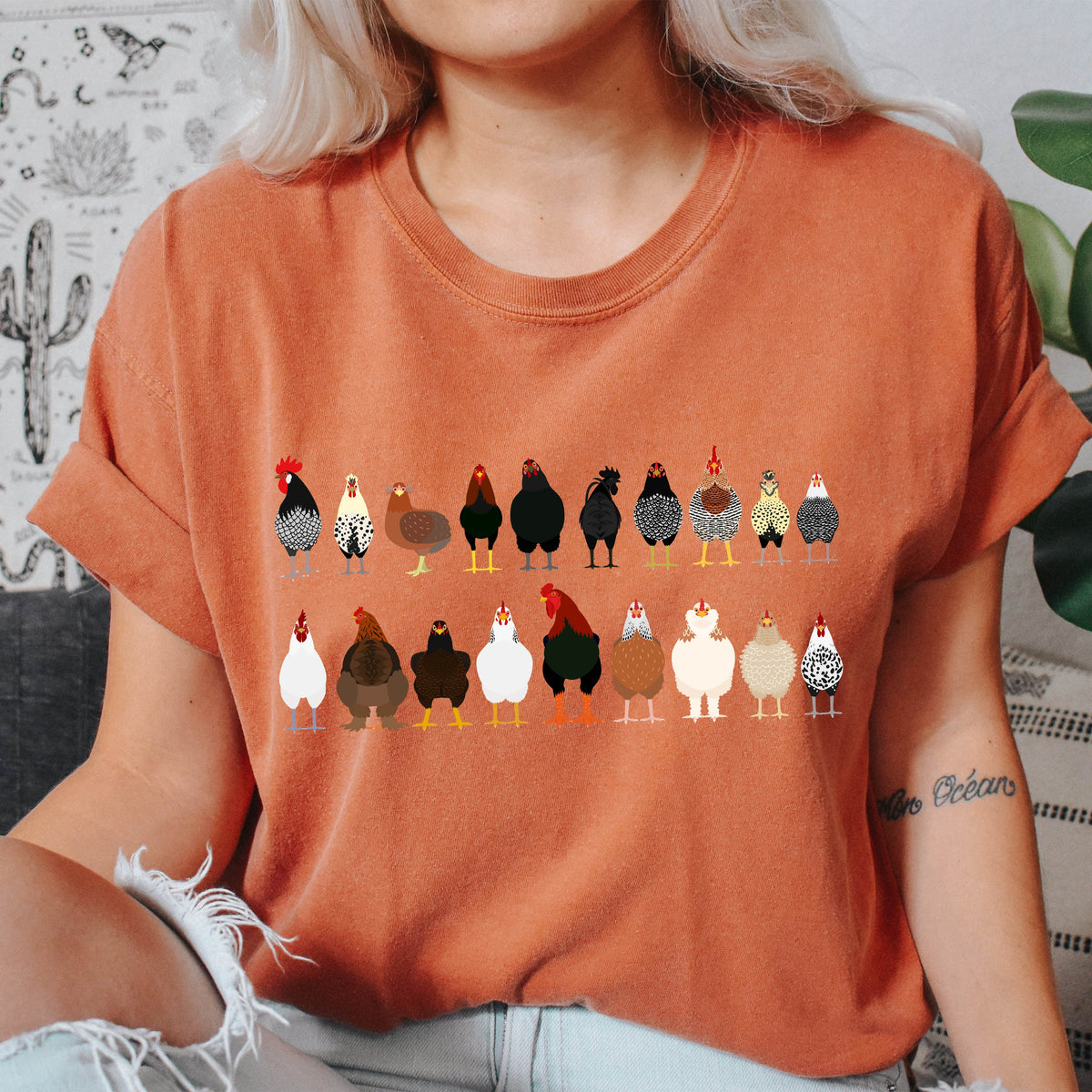 Chicken Lovers Farm Animal Breed Portraits Illustration Of Chicken Breeds Comfort Colors Tee