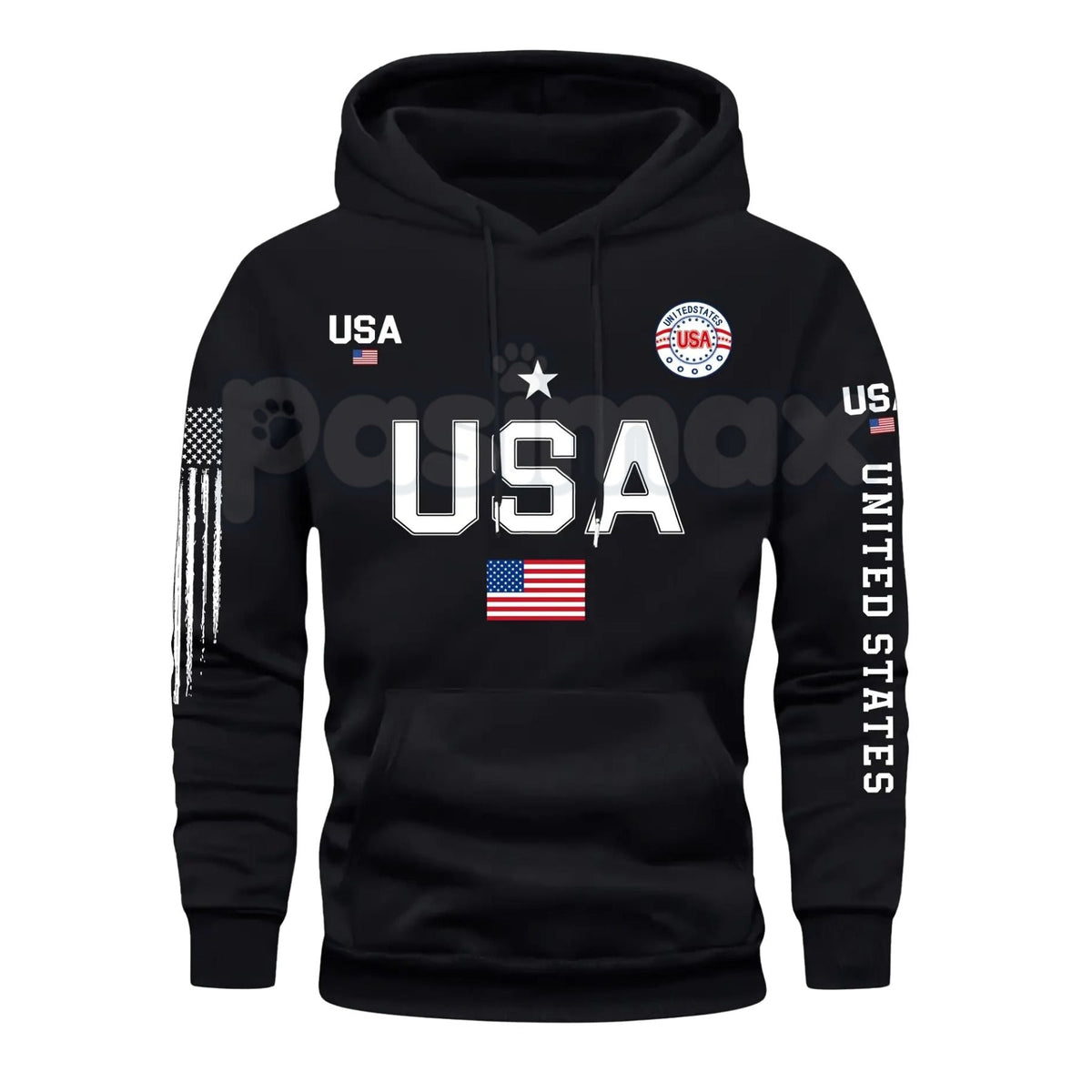 Patriot USA Flag Print Hoodie – Men’s American Heritage Fleece Sweatshirt, Vintage Stars & Stripes Graphic Pullover, Made in the USA