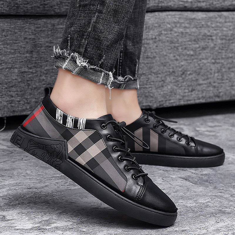 Black Mens Fashion Sneakers Breathable Skateboard Shoes High Quality Trainers Shoes Casual Genuine Leather Casual Shoes Fashion Comfortable Walking Shoes