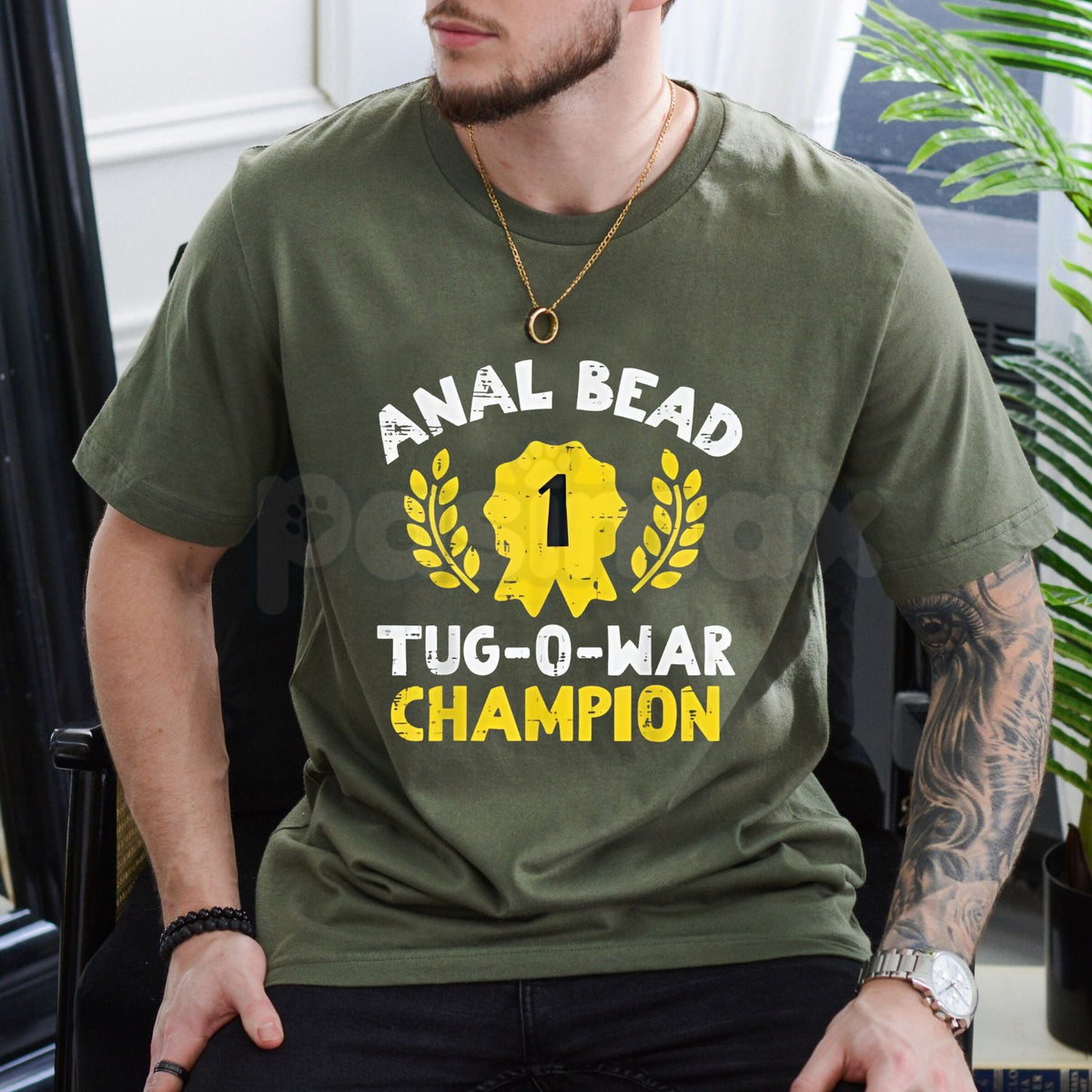 "Bead Tug O War Champion" T-Shirt - Funny Adult Humor Graphic Tee, Suggestive Sarcastic Slogan Shirt, Men's & Women's Cheeky Gag Gift