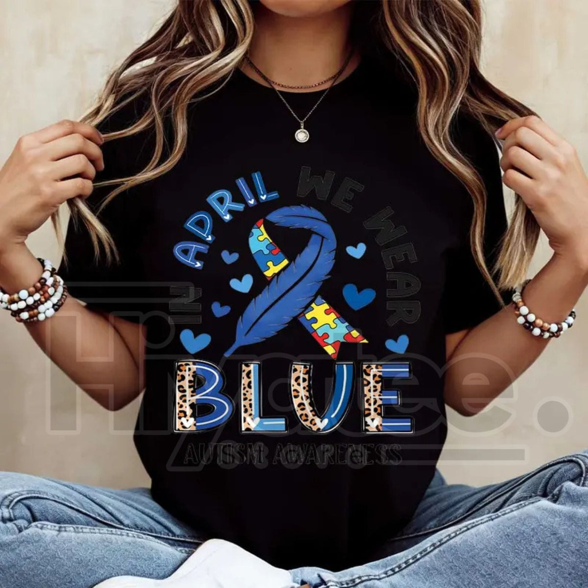 "In April We Wear Blue" Autism Awareness – Ribbon Puzzle Piece Women's Top