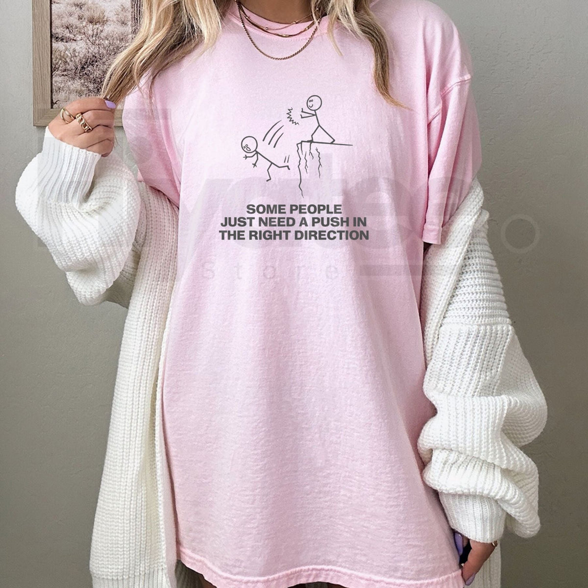 "Some People Just Need A Push" – Funny Sarcastic Quote Black Crew Neck