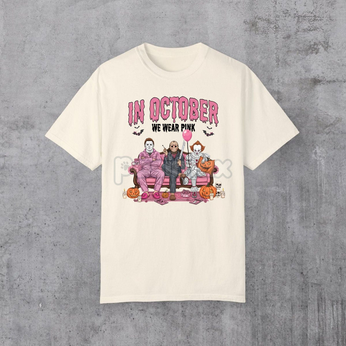 Women's "In October We Wear Pink" Halloween Graphic T-Shirt - Breast Cancer Awareness & Spooky Design Tee, Hot Topic Style Party Top