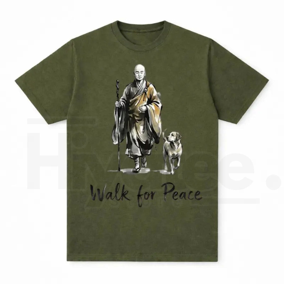 Aesthetic "Walk For Peace" Zen T-Shirt – Minimalist Monk & Dog Graphic Tee