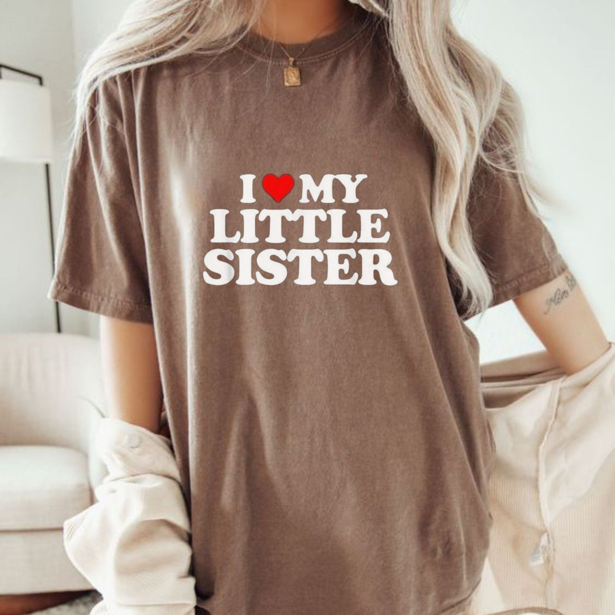 Made in USA "I Love My Little Sister" Classic T-Shirt – Heart Funny Fun Gift Tee