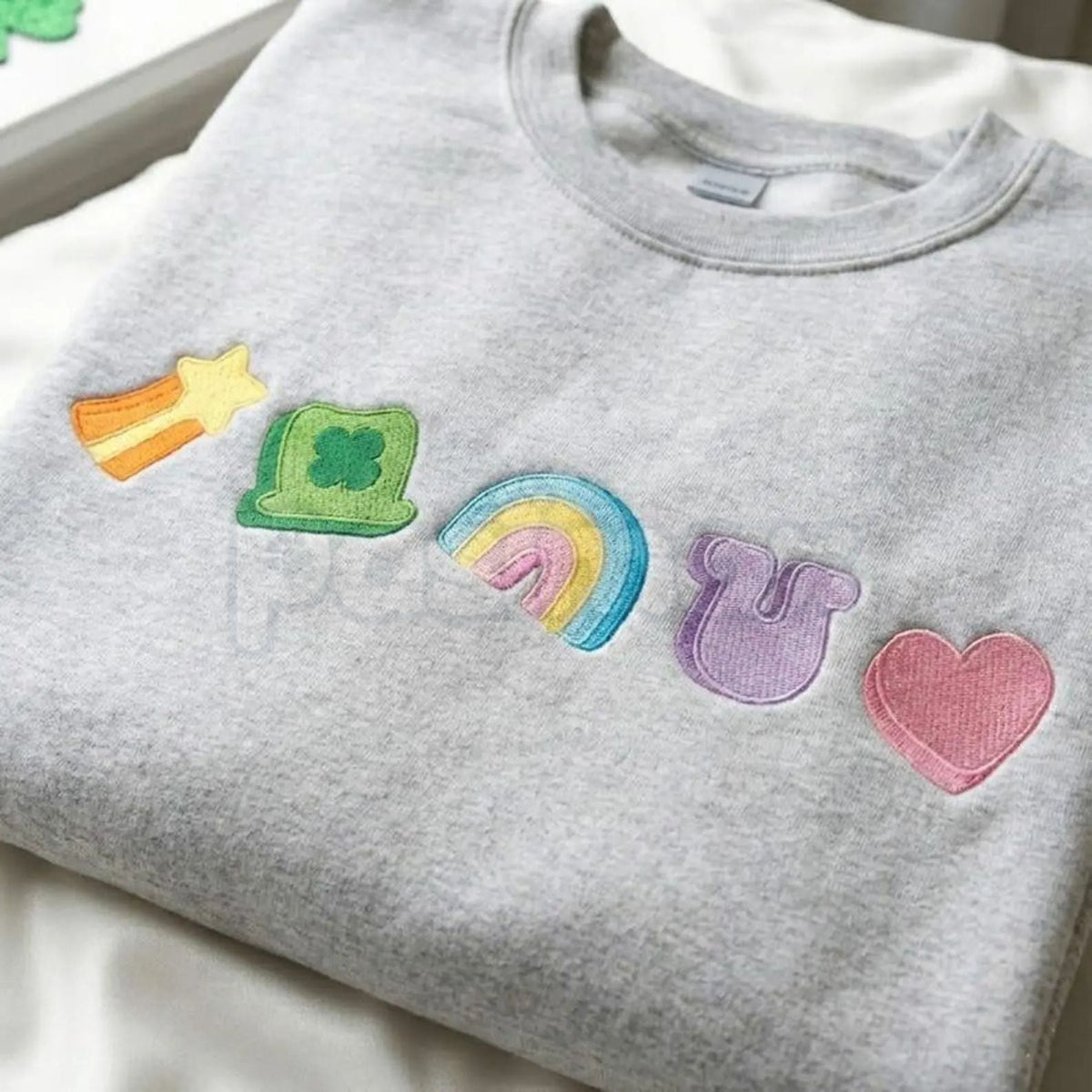 Embroidered Lucky Charm Sweatshirt – St. Patrick’s Day Shamrock & Rainbow Crewneck